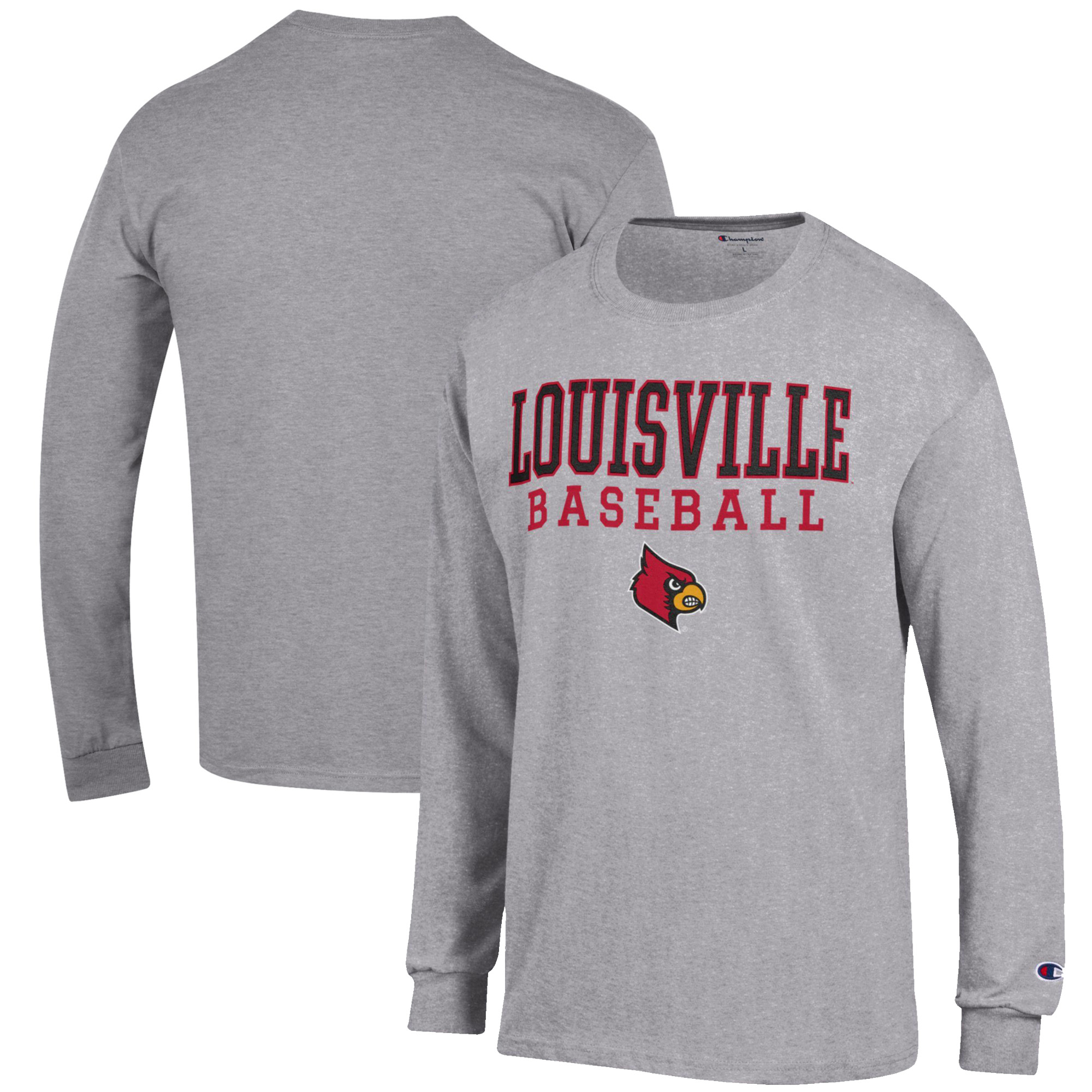 Men's Champion Gray Louisville Cardinals Baseball Stack Long Sleeve T-Shirt - Image 2