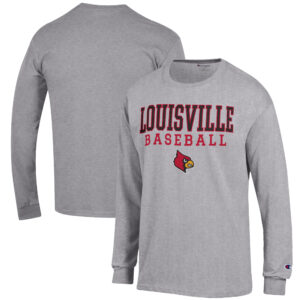 Men's Champion Gray Louisville Cardinals Baseball Stack Long Sleeve T-Shirt