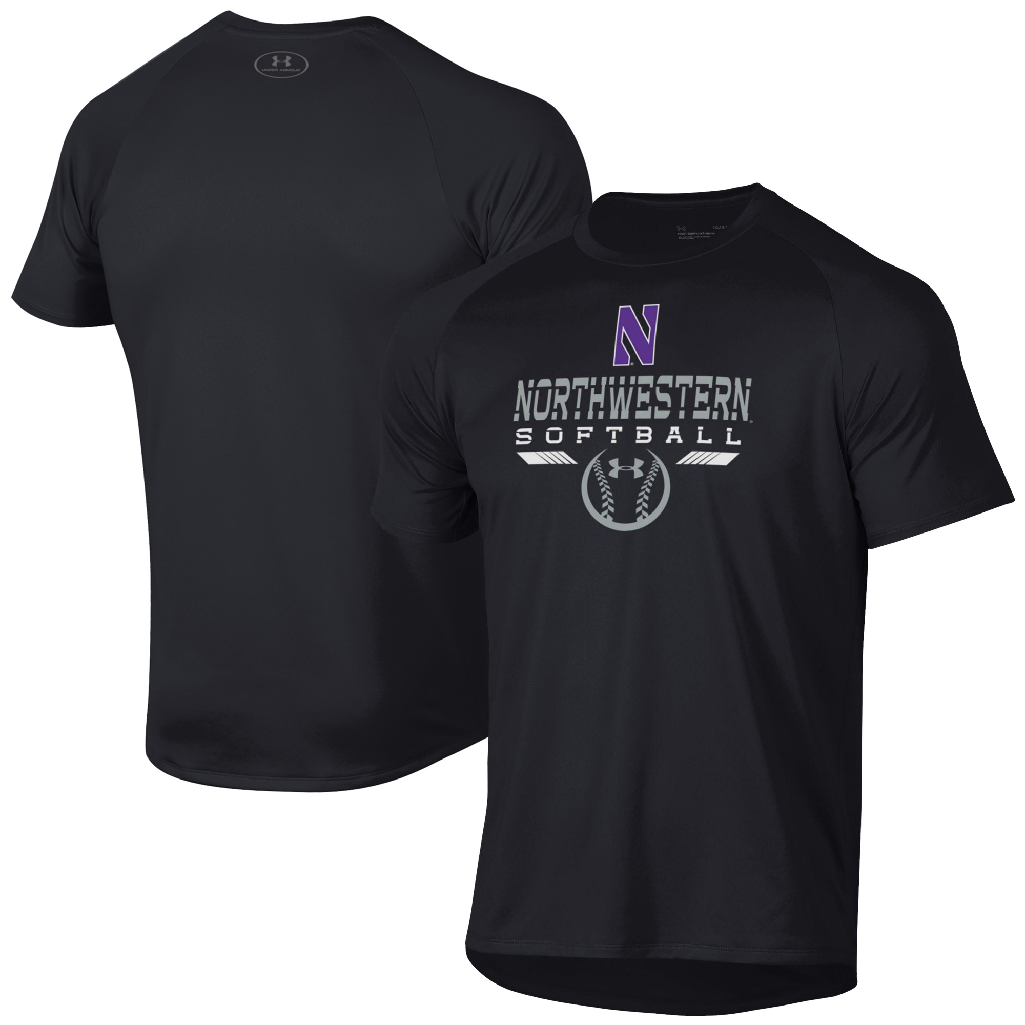 Men's Under Armour Black Northwestern Wildcats Softball Icon Raglan Performance T-Shirt - Image 5