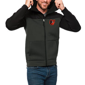 Men's Antigua Black/Charcoal Baltimore Orioles Protect Full-Zip Hoodie