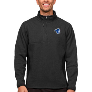 Men's Antigua Heather Black Seton Hall Pirates Course Quarter-Zip Pullover Top