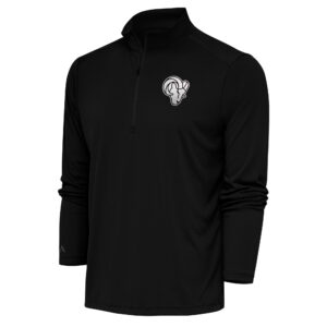 Men's Antigua Black Los Angeles Rams Metallic Logo Tribute Quarter-Zip Top