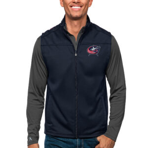 Men's Antigua Navy Columbus Blue Jackets Links Full-Zip Golf Vest