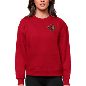 Women's Antigua Red Ottawa Senators Primary Logo Victory Crewneck Pullover Sweatshirt