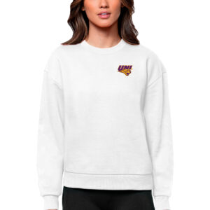 Women's Antigua White Northern Iowa Panthers Logo Victory Crewneck Pullover Sweatshirt
