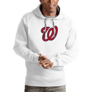 Men's Antigua White Washington Nationals Victory Pullover Team Logo Hoodie