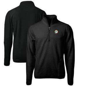 Men's Cutter & Buck Black Miami Dolphins Cascade Eco Sherpa Fleece Big & Tall Quarter-Zip Throwback Jacket