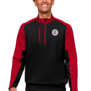 Men's Antigua Black/Red Chicago Fire Primary Team Logo Team Quarter-Zip Pullover Top