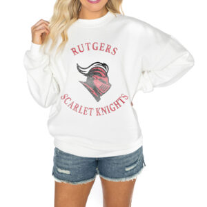 Women's Gameday Couture White Rutgers Scarlet Knights Good Vibes Premium Fleece Drop Shoulder Pullover Sweatshirt