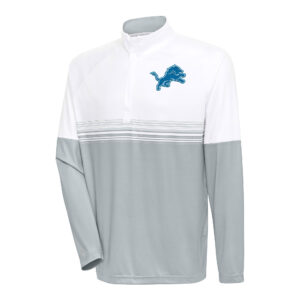 Men's Antigua White/Gray Detroit Lions Bender Quarter-Zip Pullover Top