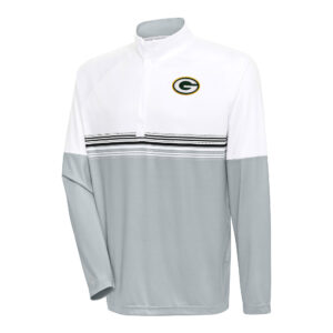Men's Antigua White/Black Green Bay Packers Bender Quarter-Zip Pullover Top
