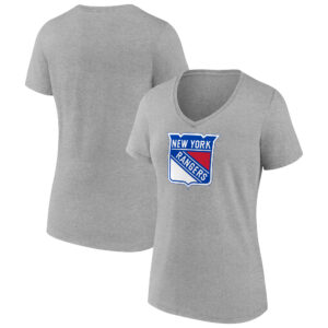 Women's Heather Gray New York Rangers Primary Logo Team V-Neck T-Shirt