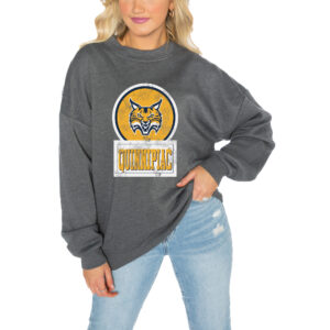Women's Gameday Couture Charcoal Quinnipiac Bobcats Drop Shoulder Fleece Drop Pullover Sweatshirt