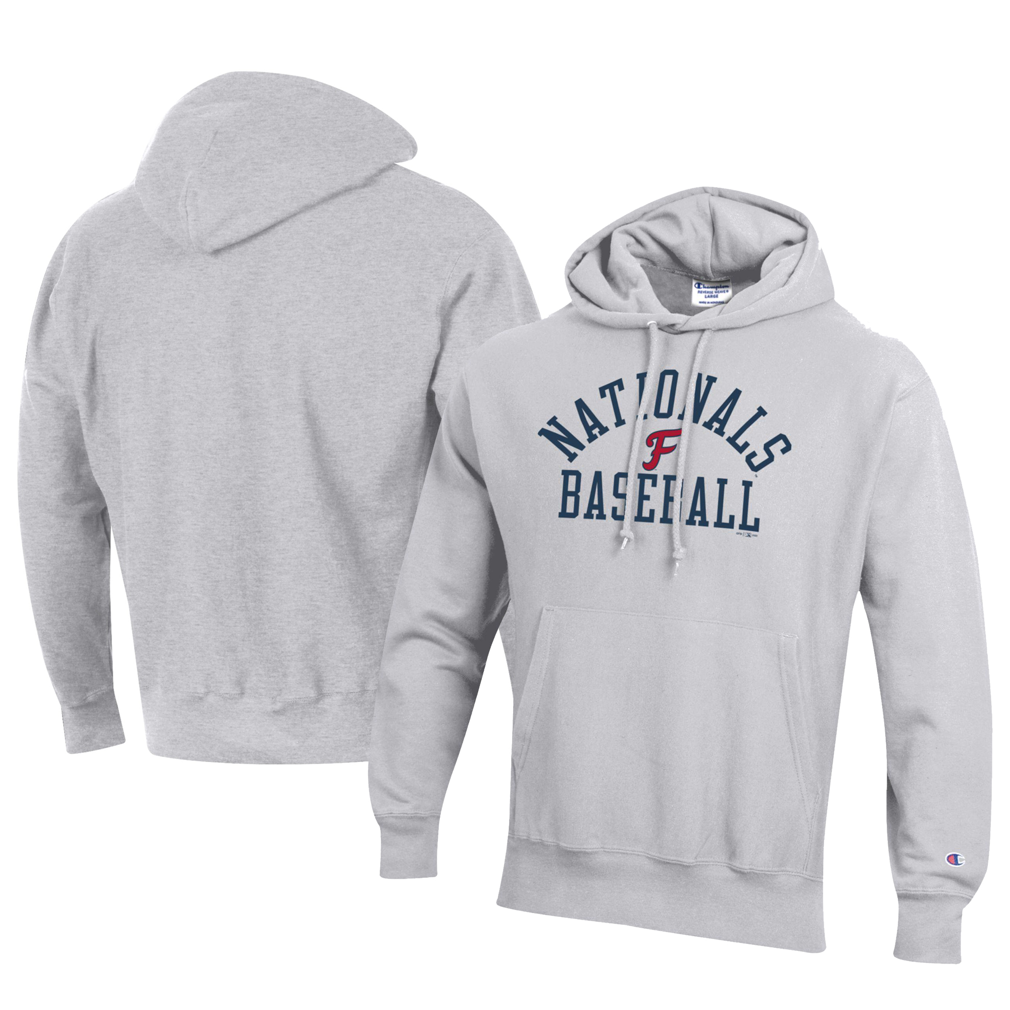 Men's Champion Gray Fredericksburg Nationals Baseball Reverse Weave Pullover Hoodie