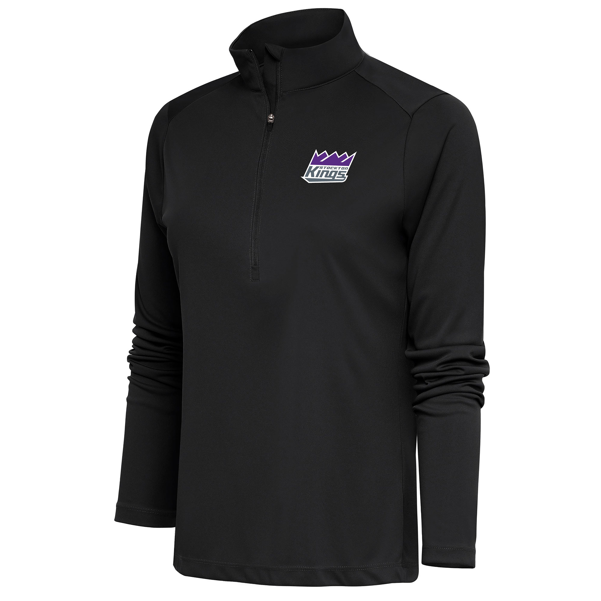 Women's Antigua Charcoal Stockton Kings Tribute Half-Zip Pullover Top