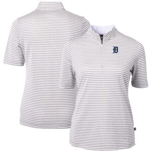 Women's Cutter & Buck  Gray Detroit Tigers Virtue Eco Pique Stripe Top