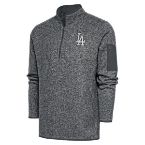 Men's Antigua Graphite Los Angeles Dodgers Metallic Fortune Quarter-Zip Pullover Jacket