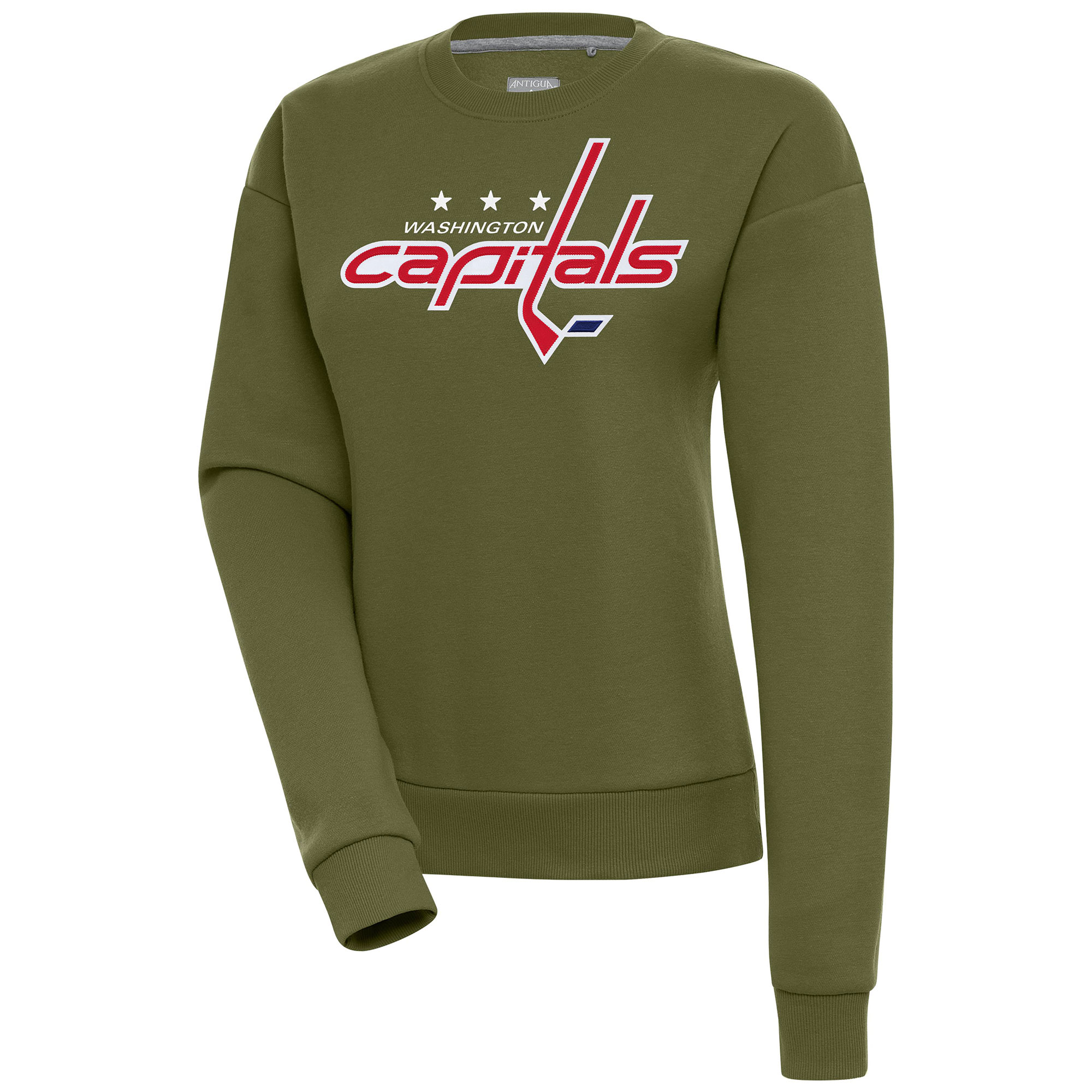 Women's Antigua Olive Washington Capitals Victory Pullover Sweatshirt