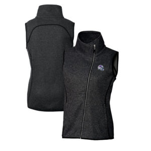 Women's Cutter & Buck  Heather Charcoal Buffalo Bills Helmet Logo Mainsail Sweater-Knit Full-Zip Asymmetrical Vest