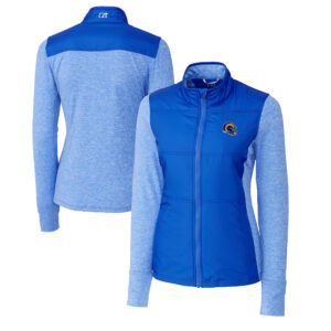 Women's Cutter & Buck Royal Los Angeles Rams Helmet Logo DryTec Stealth Hybrid Quilted Full-Zip Windbreaker Jacket