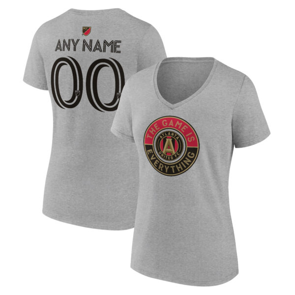 Women's Heather Gray Atlanta United FC The Game Is Everything Personalized Any Name & Number V-Neck T-Shirt