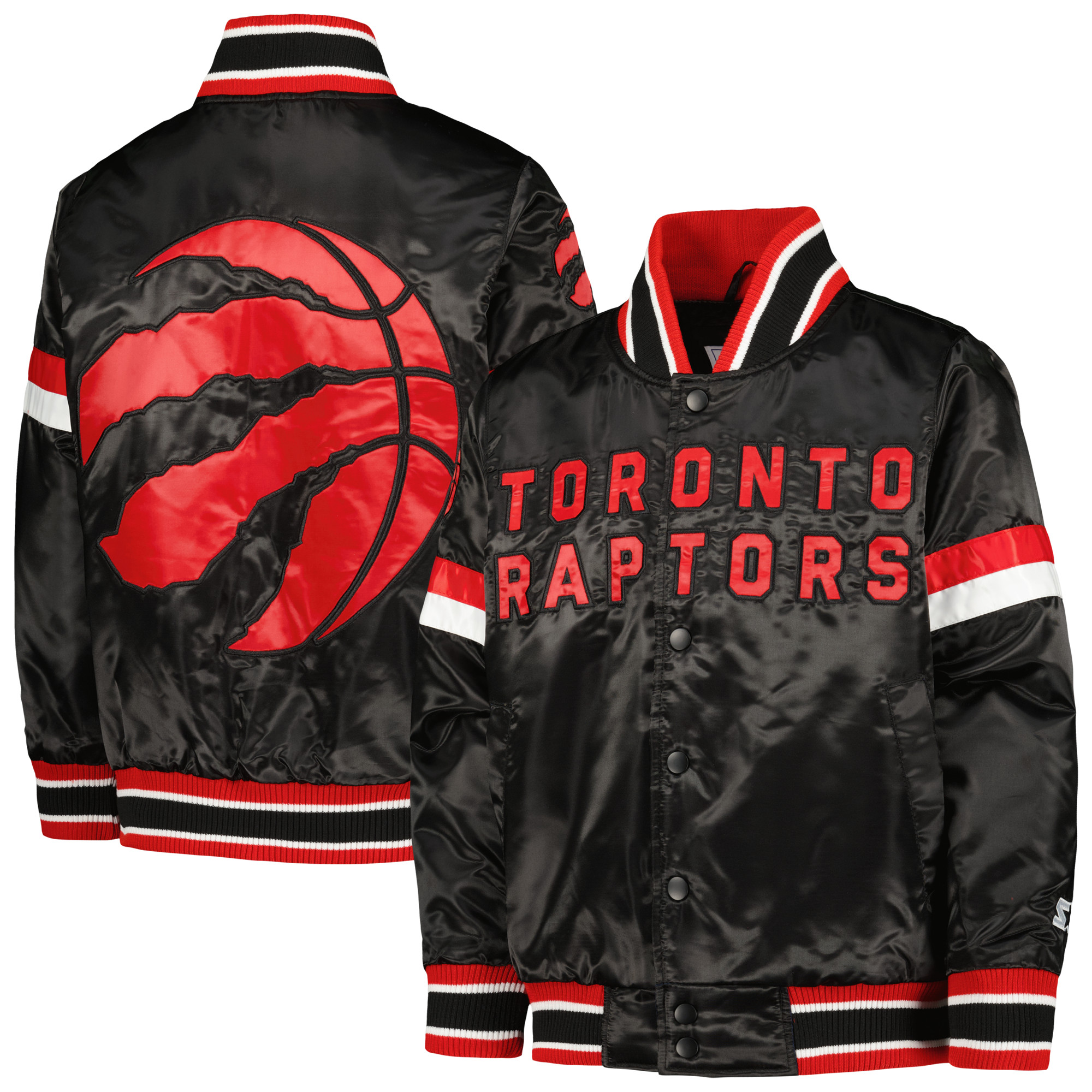 Youth Starter Black Toronto Raptors Home Game Varsity Satin Full-Snap Jacket - Image 2