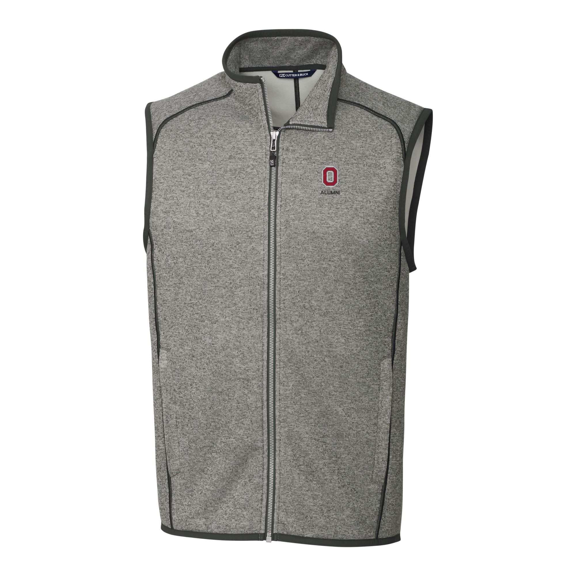 Men's Cutter & Buck Heather Gray Ohio State Buckeyes Alumni Logo Mainsail Sweater Knit Fleece Full-Zip Vest - Image 3