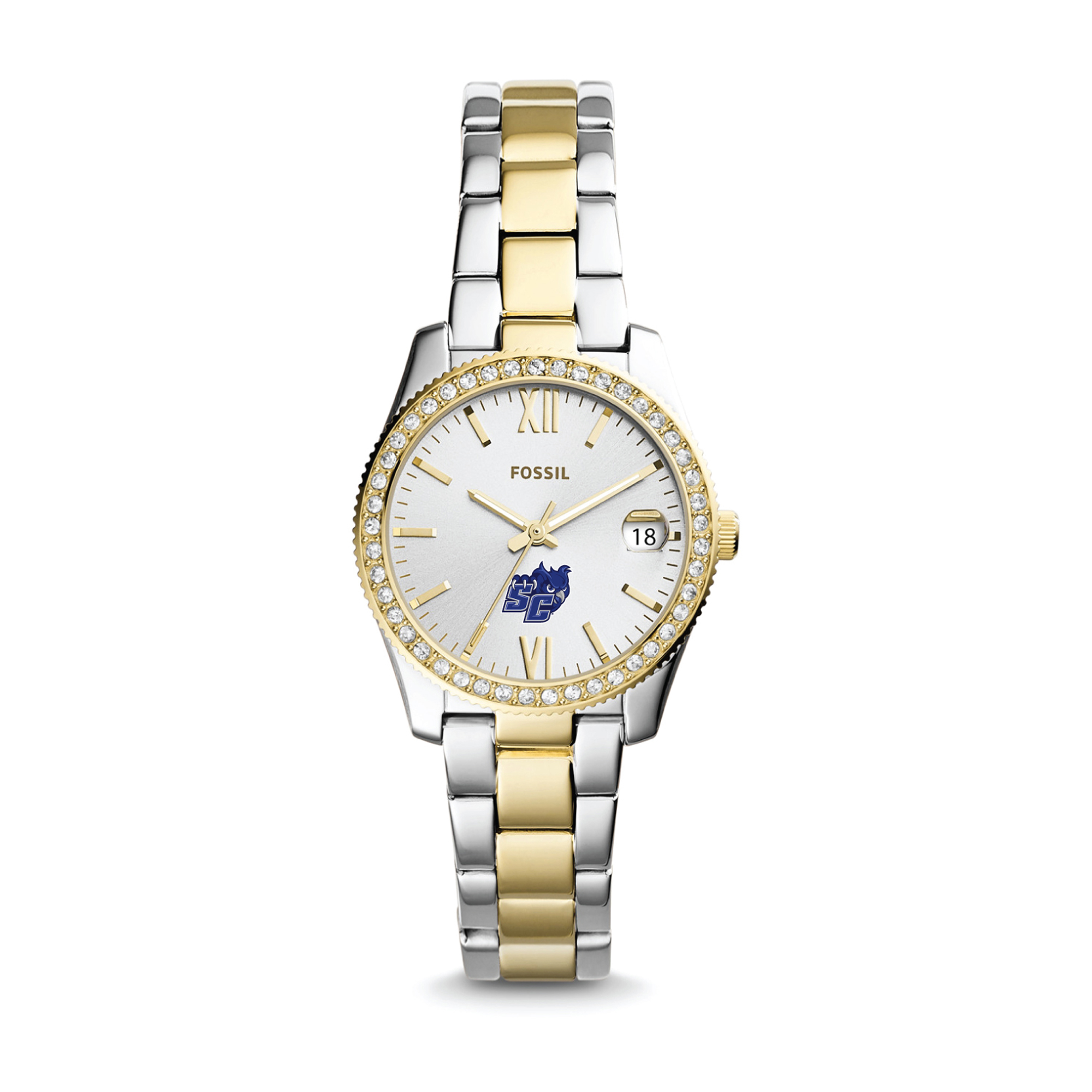 Women's Fossil Silver/Gold Southern Connecticut State Owls Scarlette Mini Two-Tone Stainless Steel Watch