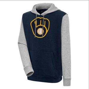 Men's Antigua  Navy Milwaukee Brewers Victory CB Chenille Pullover Hoodie