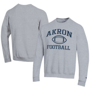Men's Champion  Gray Akron Zips Football Powerblend Pullover Sweatshirt