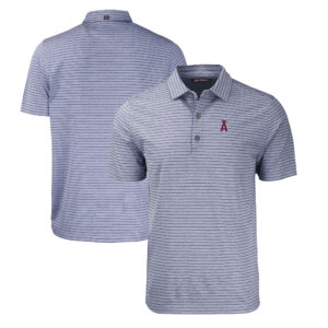 Men's Cutter & Buck Heather Navy Los Angeles Angels Forge Eco Heathered Stripe Stretch Recycled Polo