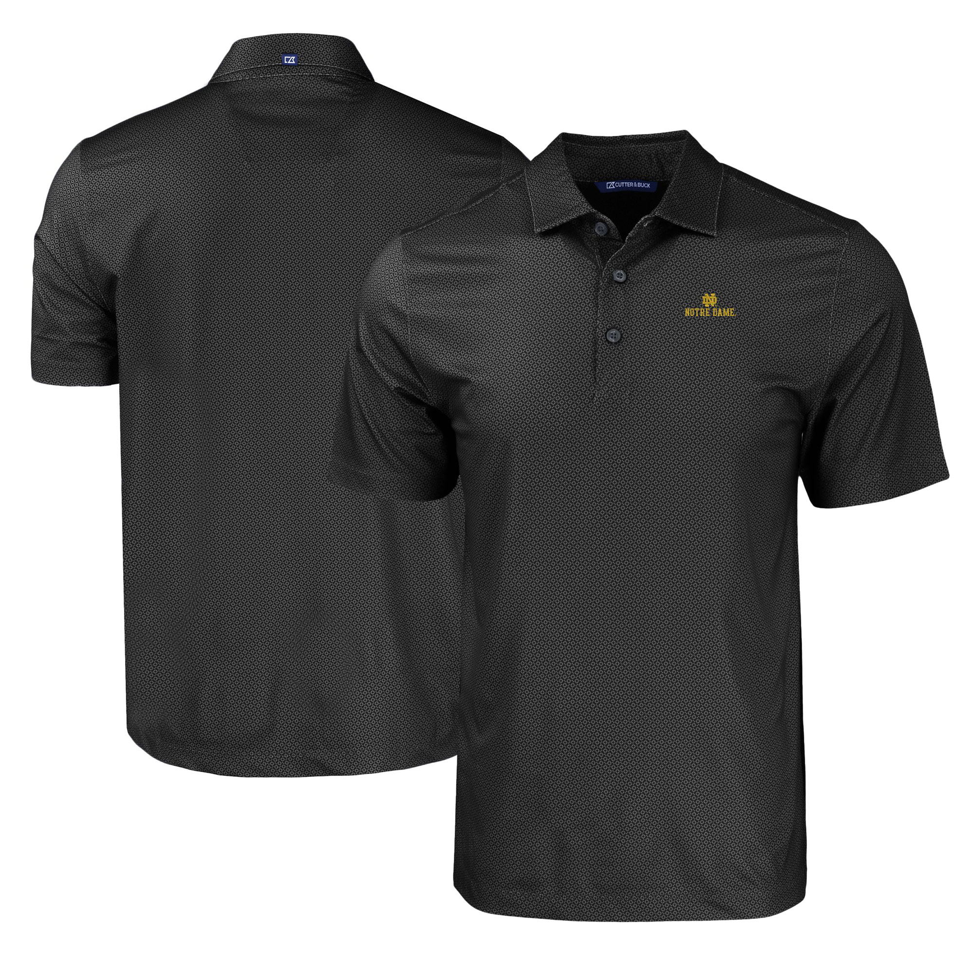 Men's Cutter & Buck Black Notre Dame Fighting Irish Pike Eco Tonal Geo Print Stretch Recycled Polo - Image 2