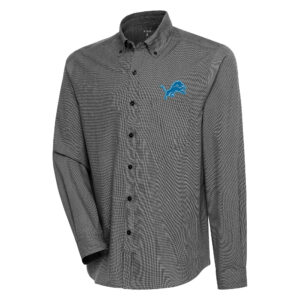 Men's Antigua  Black/White Detroit Lions Compression Tri-Blend Long Sleeve Button-Down Shirt