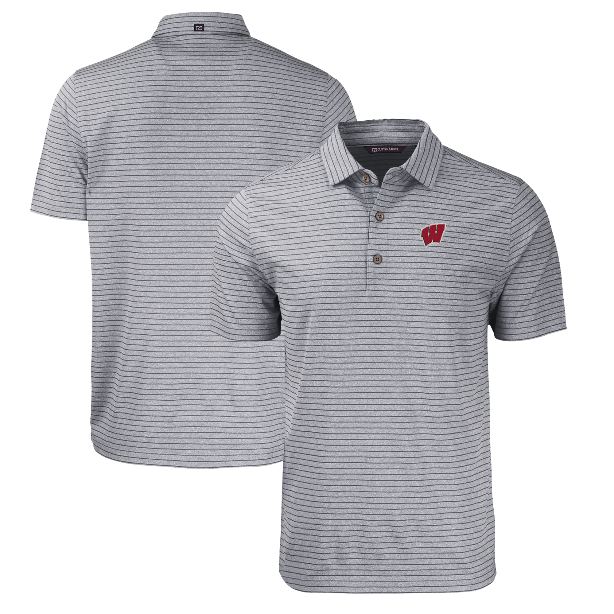 Men's Cutter & Buck Heather Black Wisconsin Badgers Big & Tall Forge Eco Heather Stripe Stretch Recycled Polo - Image 5