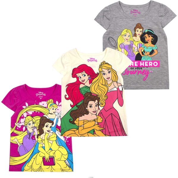 Toddler  Gray/Cream/Pink Disney Princess Graphic 3-Pack T-Shirt Set