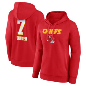 Women's Harrison Butker Red Kansas City Chiefs Wordmark Player Name & Number Pullover Hoodie