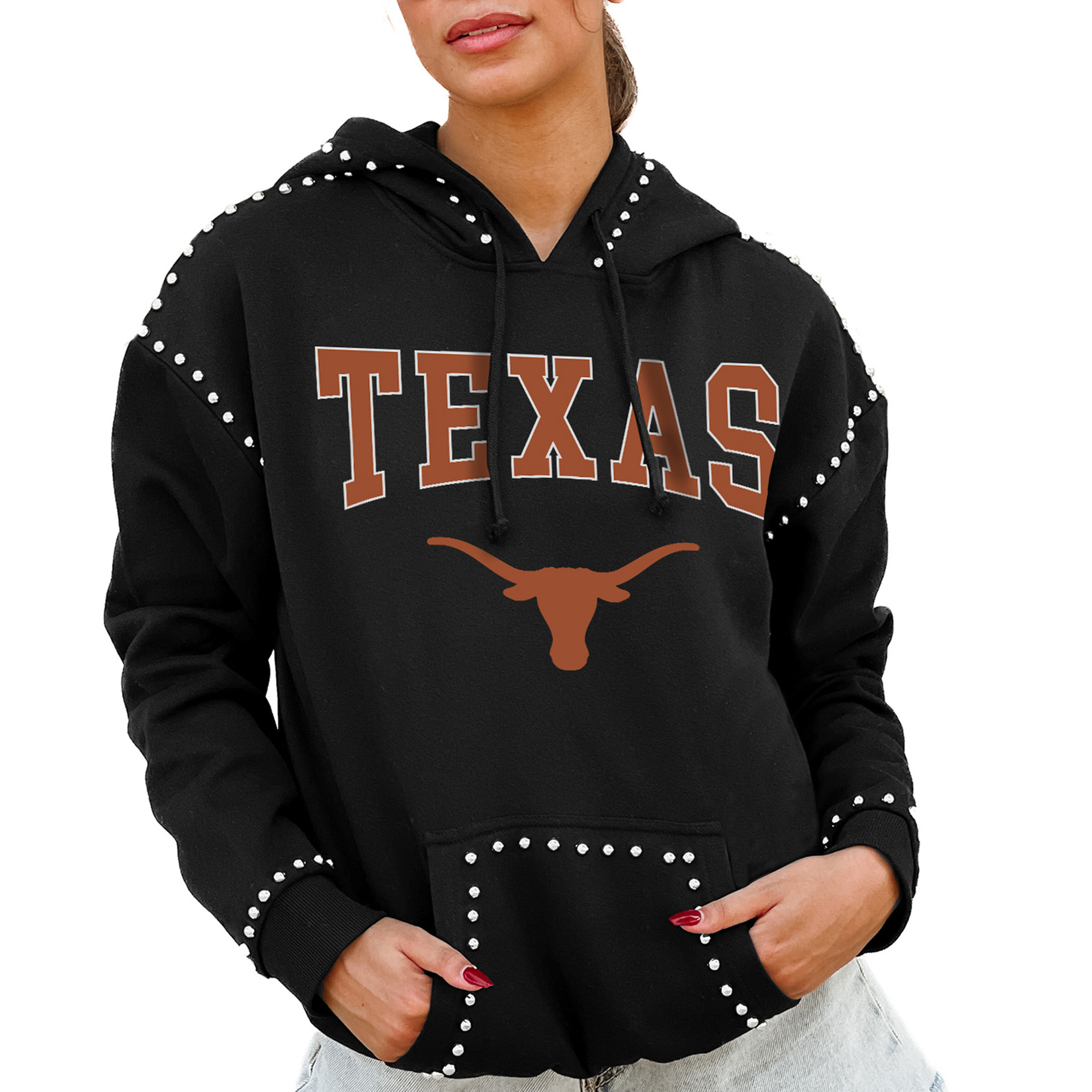 Women's Gameday Couture Black Texas Longhorns Studded Pullover Hoodie