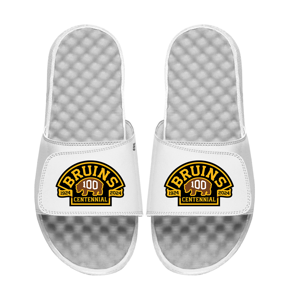 Men's ISlide White Boston Bruins Centennial Slide Sandals
