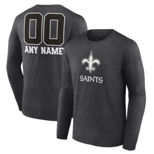 Men's Charcoal New Orleans Saints Monochrome Personalized Name & Number Long Sleeve T-Shirt
