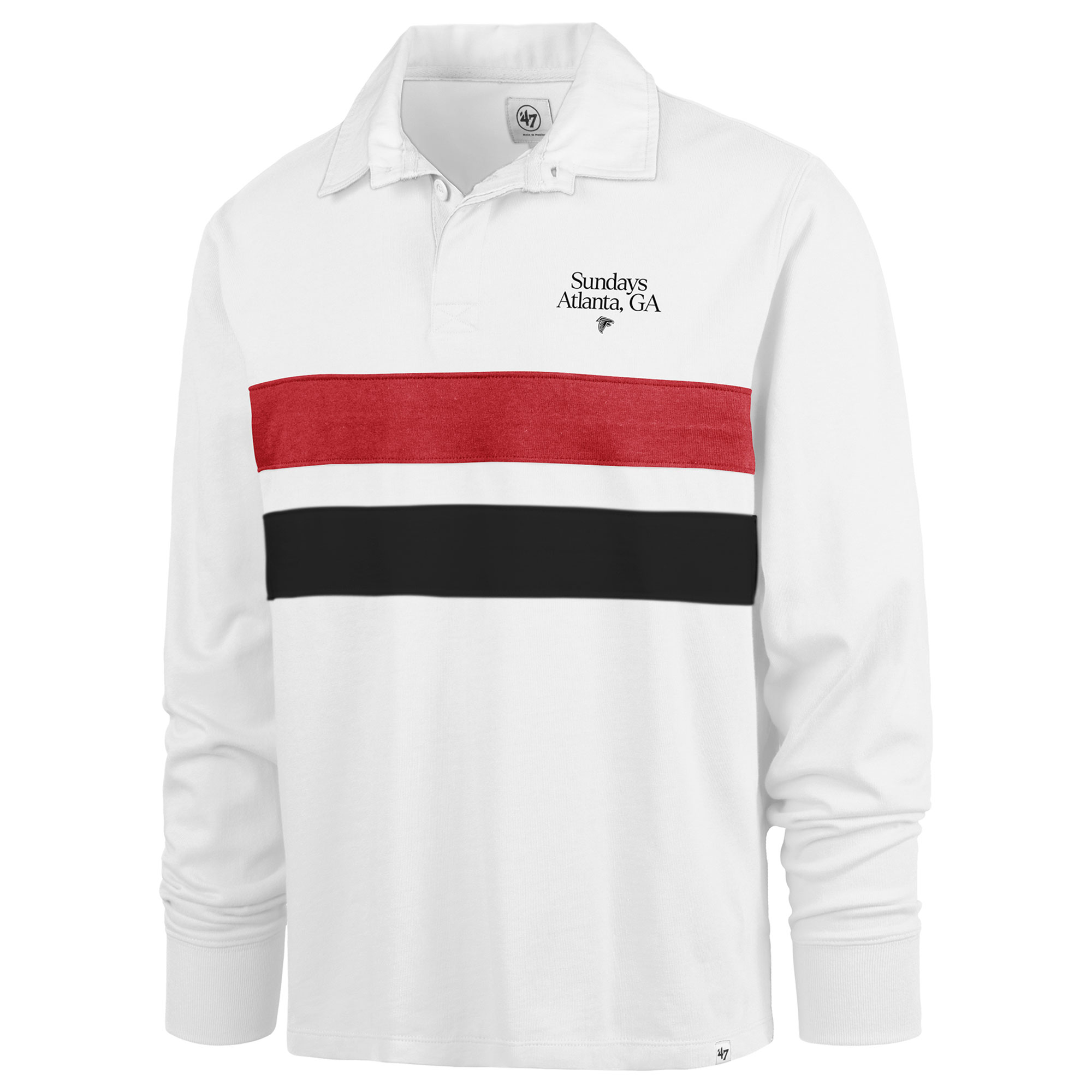 Men's '47 White Atlanta Falcons Sundays Clubhouse Knox Thames Long Sleeve Rugby Polo - Image 6