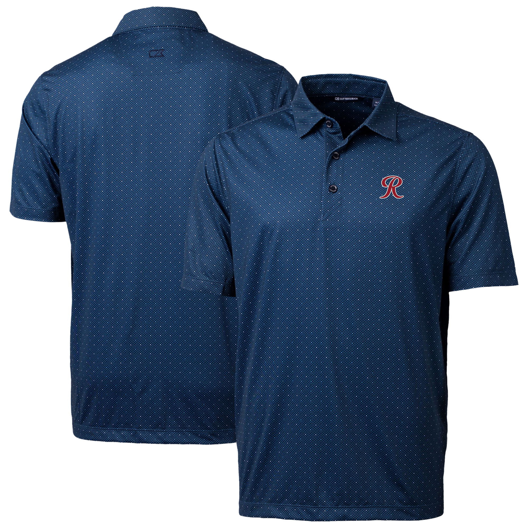 Men's Cutter & Buck Navy Tacoma Rainiers Pike Double Dot Print Stretch Polo