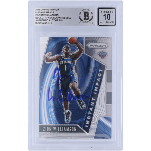 Zion Williamson New Orleans Pelicans Autographed 2019-20 Panini Prizm Instant Impact #2 Beckett Fanatics Witnessed Authenticated 10 Rookie Card