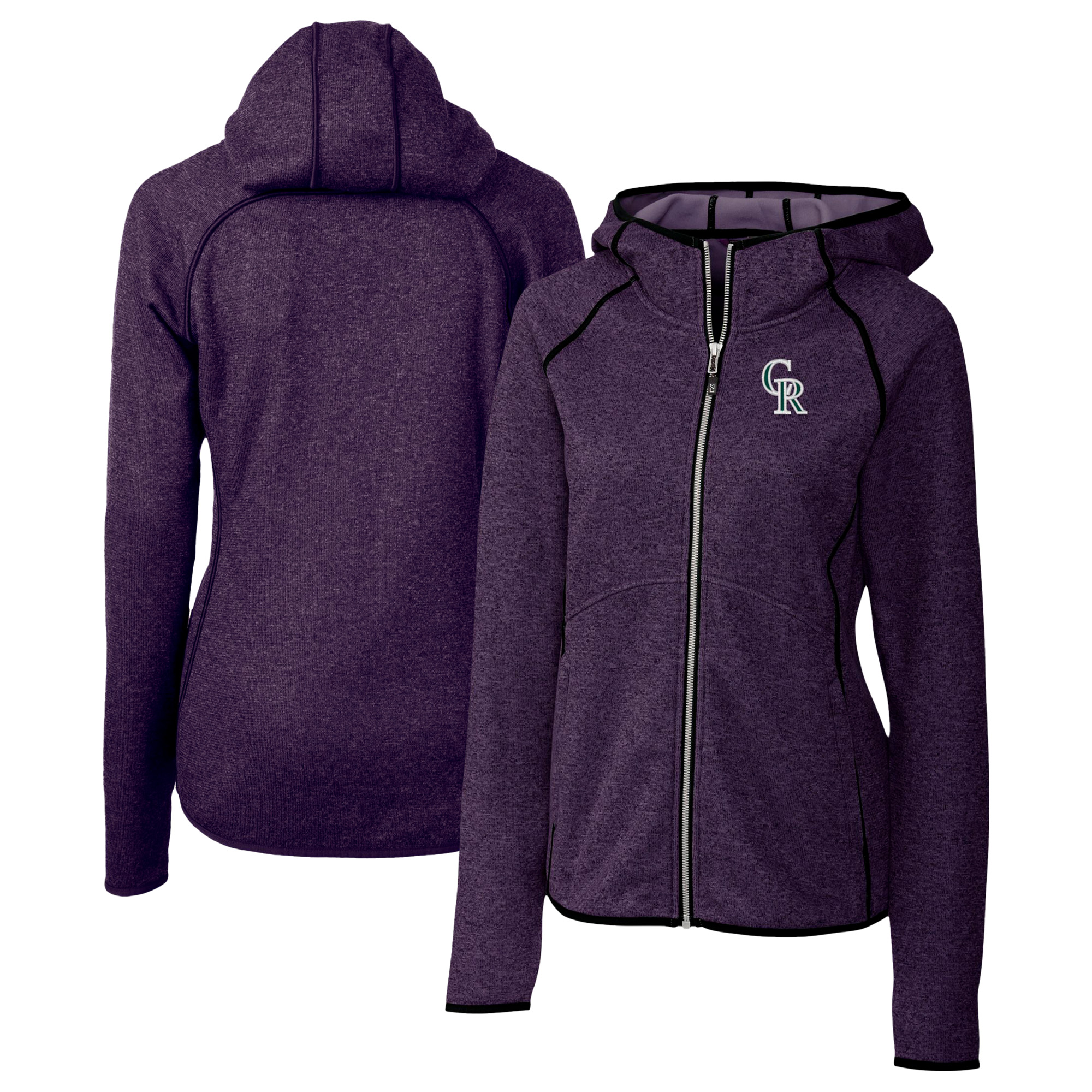 Women's Cutter & Buck Heather Purple Colorado Rockies City Connect Mainsail Full-Zip Hooded Jacket