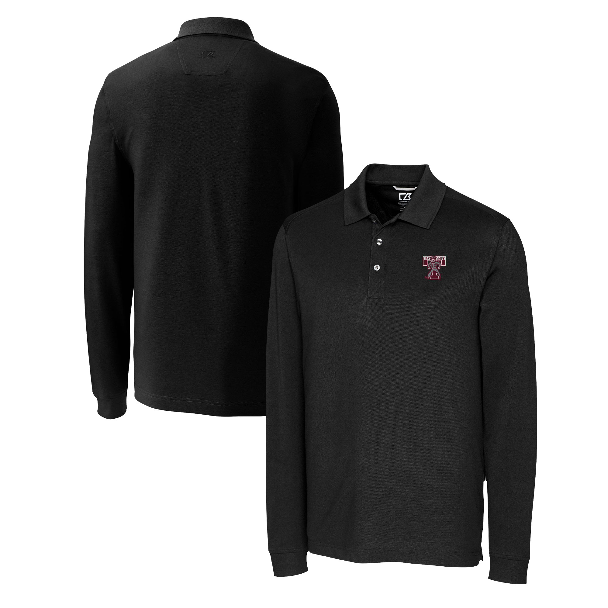 Men's Cutter & Buck Black Texas A&M Aggies Advantage Tri-Blend Pique Long Sleeve DryTec Polo