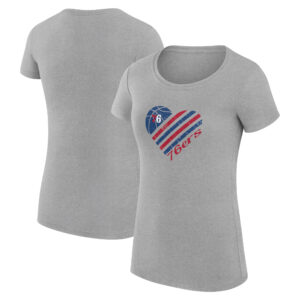 Women's G-III 4Her by Carl Banks  Heather Gray Philadelphia 76ers  Heart T-Shirt