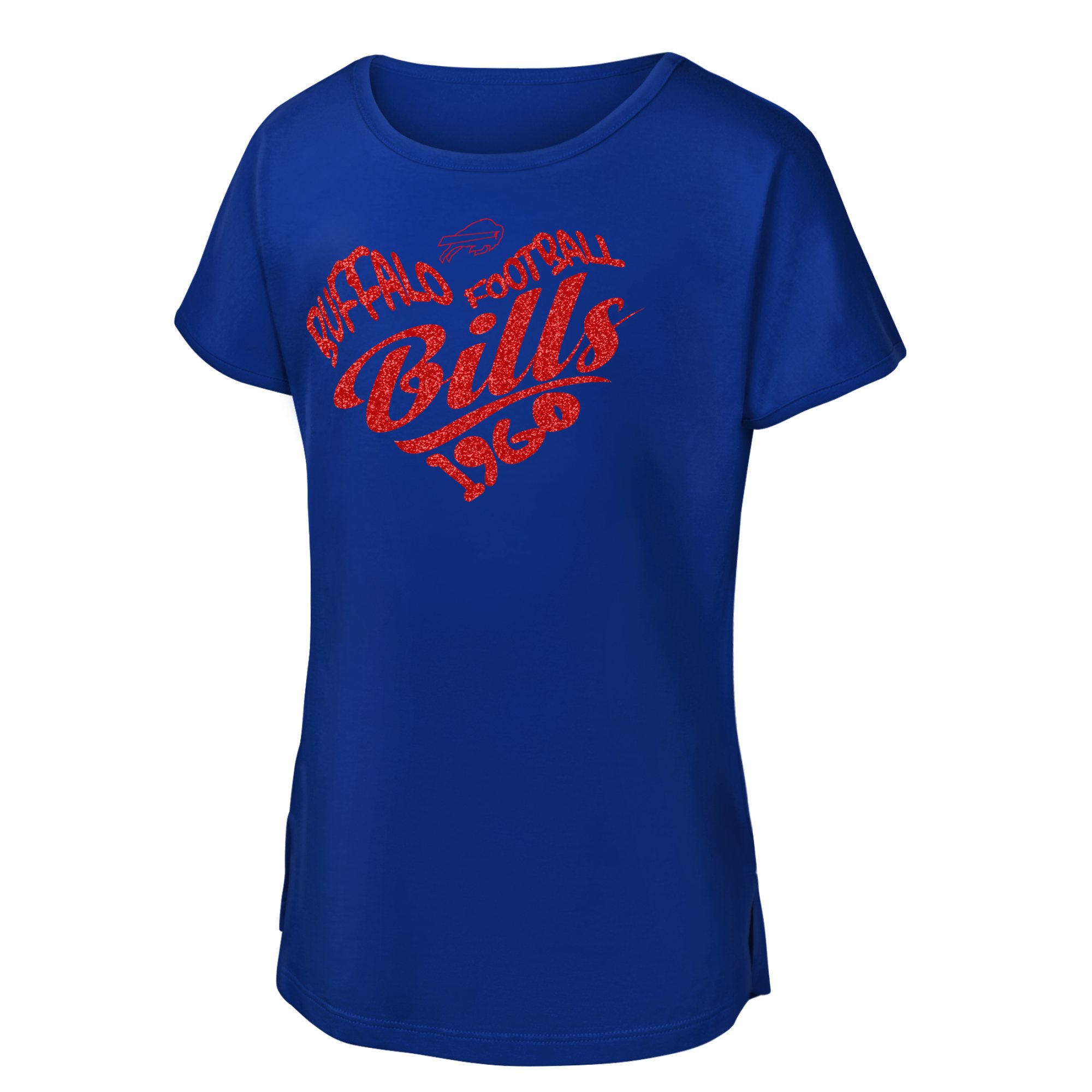 Girls Youth Royal Buffalo Bills Script Heart Dolman T-Shirt