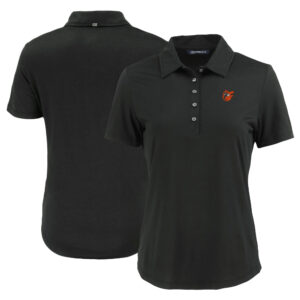 Women's Cutter & Buck Black Baltimore Orioles Cooperstown Collection Coastline Epic Comfort Eco Recycled Polo