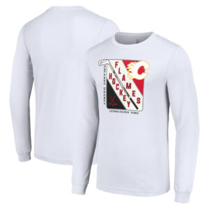 Men's Starter White Calgary Flames Shield Long Sleeve Graphic T-Shirt