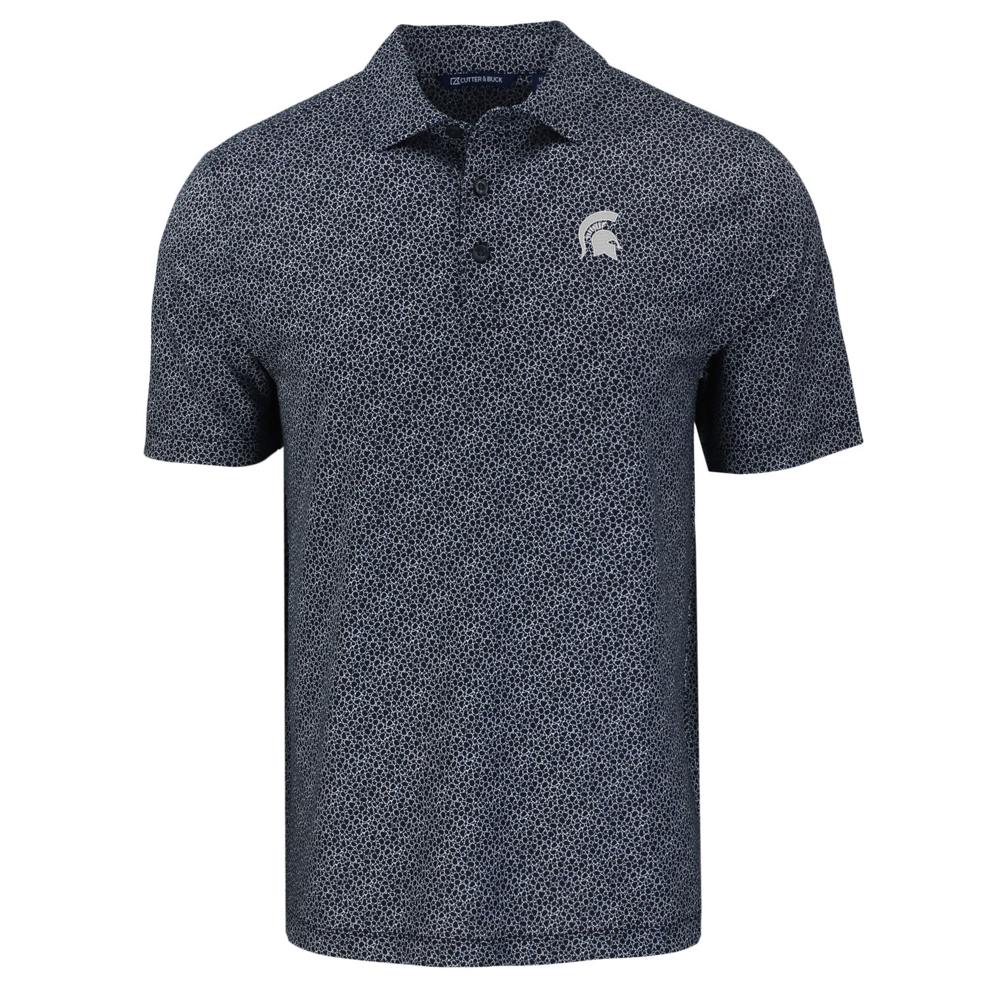Men's Cutter & Buck Black Michigan State Spartans Pike Eco Pebble Print Stretch Recycled Polo - Image 6