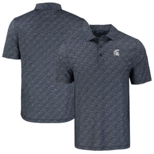Men's Cutter & Buck Black Michigan State Spartans Pike Eco Pebble Print Stretch Recycled Polo